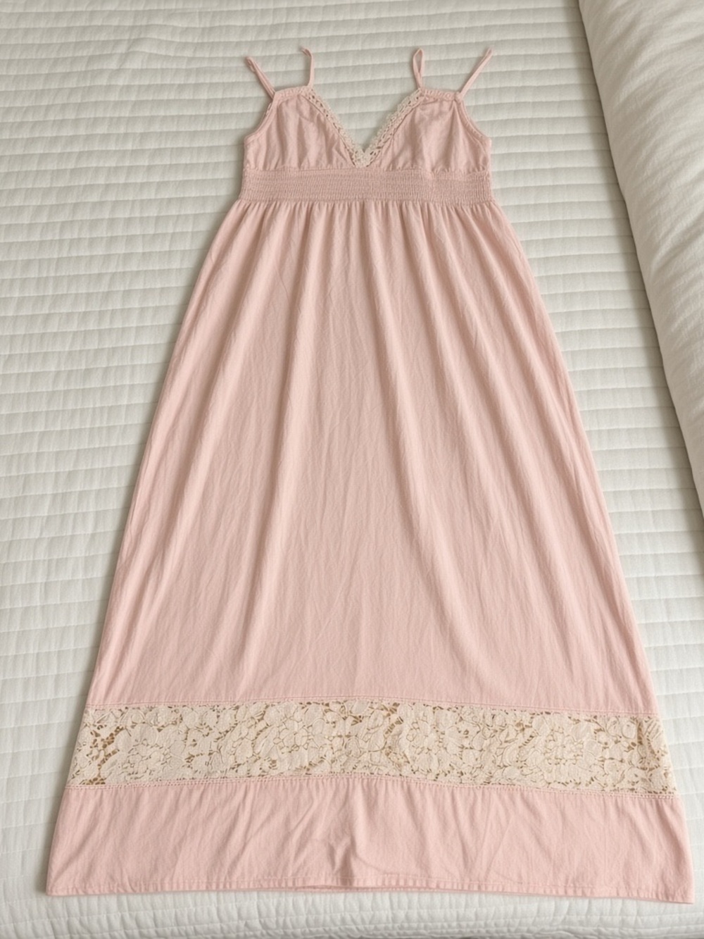 Mother Bee Maternity Blush Lace-Trim Maxi Slip Dress